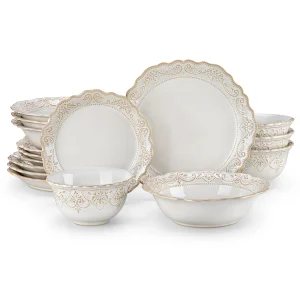 MALACASA 16/32 Piece White Stoneware Dinnerware Set