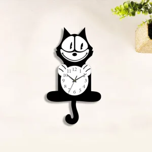 Cute Cat Digital Decorative Silent Swing Wall Clock