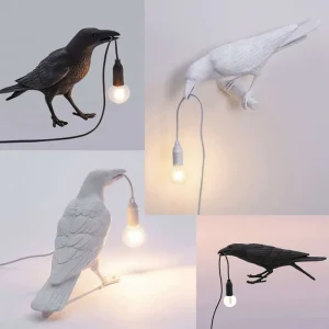 Resin Lucky Bird Crow Wall Table Lamp/ Night Light Bedroom(Free bulb)