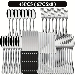 48pcs Silverware Set for 8, Stainless Steel Flatware