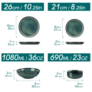 24 Piece Green Glaze Stoneware Set
