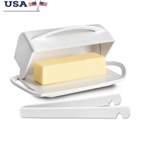 Butter Dish with Flip Top Lid and Toaster Tongs Set