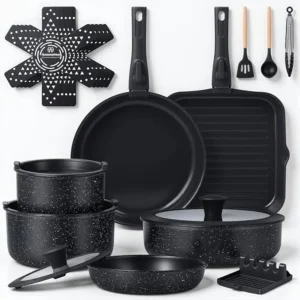 21 Pcs Non Stick Pots and Pans Set with Detachable Handle