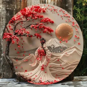 Japanese Kimono Wall Art - Cherry Blossom Metal Wall Decor,