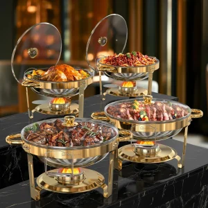 2/4 Pack Chafing Dishes for Buffet 5QT Round Stainless Steel Chafing Dish
