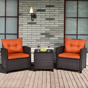 3 PCS Patio Set Cushioned  Sofa