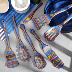 7Pcs Blue Pakkawood Utensils For Cooking.