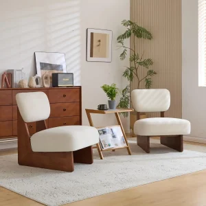 Accent Chair Set Of 2, Modern Living Room Armless Lounge Chair, Fabric