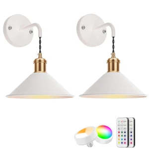 2 Battery-Operated Black Wall Sconces with Remote - Dimmable Warm Lighting