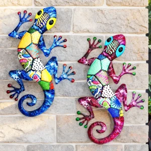 Large Metal Art Wall Decor Vibrant  Gecko Hanging Ornament